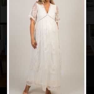 Pinkblush Cream Lace Mesh Maxi Maternity Dress